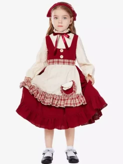Halloween Costumes d'Halloween pour enfants Ensemble d'Halloween rouge Robe en polyester pour enfants Couvre-chef