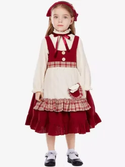 Halloween Costumes d'Halloween pour enfants Ensemble d'Halloween rouge Robe en polyester pour enfants Couvre-chef