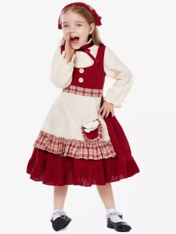 Halloween Costumes d'Halloween pour enfants Ensemble d'Halloween rouge Robe en polyester pour enfants Couvre-chef