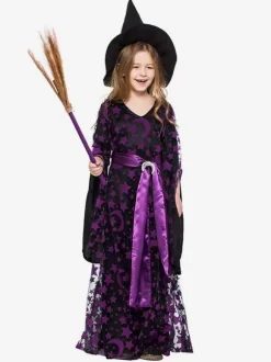 Halloween Costume Sorcière Enfants Robes Ensemble Déguisements Halloween Robe de Princesse Fille