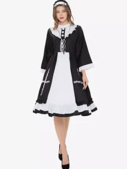 Halloween Ensemble De Costumes De Soubrette Déguisement Robe À Volants Noire Collier