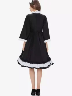 Halloween Ensemble De Costumes De Soubrette Déguisement Robe À Volants Noire Collier