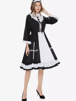 Halloween Ensemble De Costumes De Soubrette Déguisement Robe À Volants Noire Collier