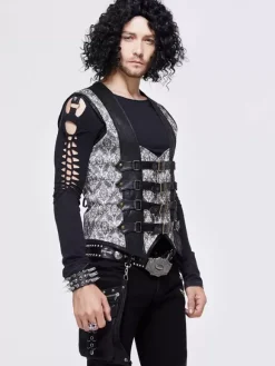Halloween Gilet en patchwork jacquard gothique punk pour homme costume argenté