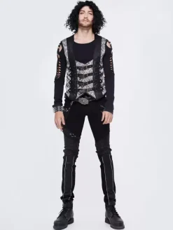 Halloween Gilet en patchwork jacquard gothique punk pour homme costume argenté