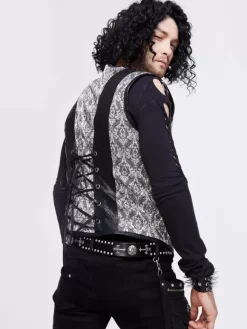 Halloween Gilet en patchwork jacquard gothique punk pour homme costume argenté