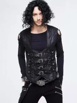 Halloween Gilet en patchwork jacquard gothique punk pour homme costume argenté