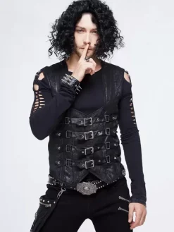 Halloween Gilet en patchwork jacquard gothique punk pour homme costume argenté