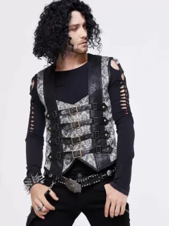 Halloween Gilet en patchwork jacquard gothique punk pour homme costume argenté