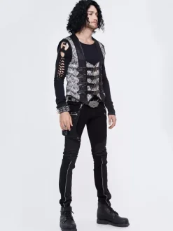 Halloween Gilet en patchwork jacquard gothique punk pour homme costume argenté
