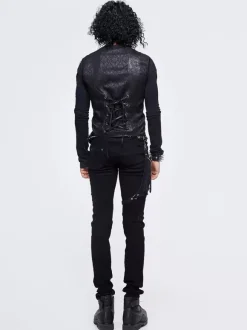 Halloween Gilet en patchwork jacquard gothique punk pour homme costume argenté