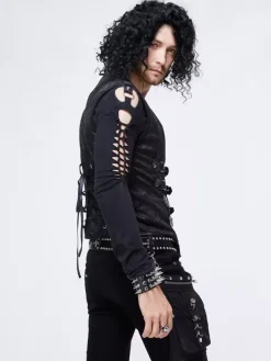 Halloween Gilet en patchwork jacquard gothique punk pour homme costume argenté