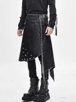 Halloween Jupe portefeuille en velours côtelé effet vieilli style punk pantalon patchwork en denim vêtements pour costumes