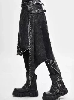 Halloween Jupe portefeuille en velours côtelé effet vieilli style punk pantalon patchwork en denim vêtements pour costumes