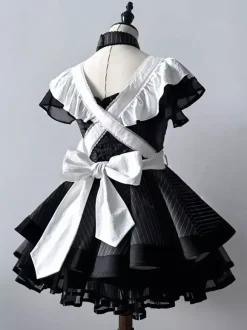 Halloween rentrée scolaireRobe de soubrette vintage élégante style Lolita japonais tablier à volants avec bordure en dentelle uniforme aristocrate gothique kawaii