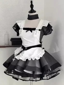 Halloween rentrée scolaireRobe de soubrette vintage élégante style Lolita japonais tablier à volants avec bordure en dentelle uniforme aristocrate gothique kawaii