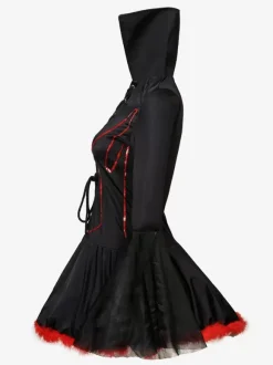 Halloween Robe courte effrayante en Polyester rouge diable pour femmes ensemble complet de Costumes