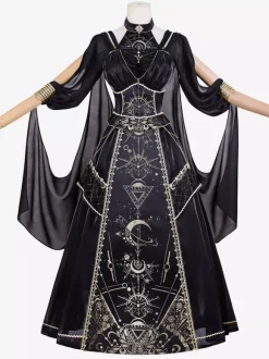 Halloween Robe gothique Lolita sans manches en patchwork noir or