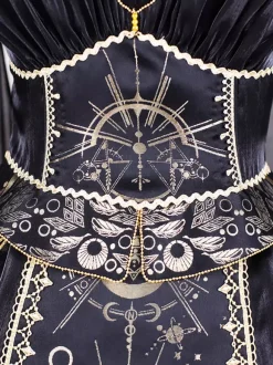 Halloween Robe gothique Lolita sans manches en patchwork noir or