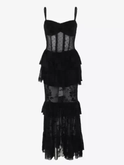 Halloween Robe gothique pour femme en dentelle noire et maille en polyester gothique
