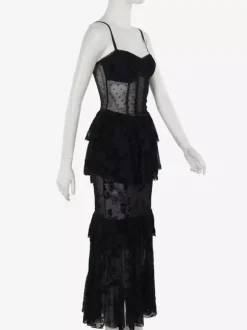 Halloween Robe gothique pour femme en dentelle noire et maille en polyester gothique