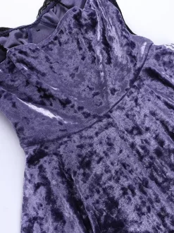 Halloween Robe gothique pour femme en dentelle violette tunique gothique en velours robe Hemlibe haute et basse