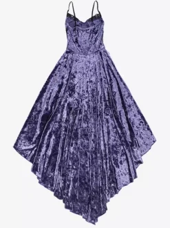 Halloween Robe gothique pour femme en dentelle violette tunique gothique en velours robe Hemlibe haute et basse