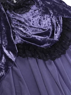Halloween Robe gothique pour femme en dentelle violette tunique gothique en velours robe Hemlibe haute et basse