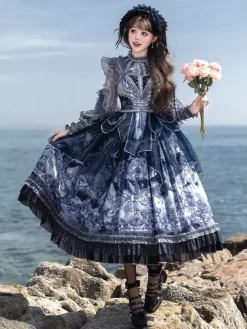 Halloween Robes de soirée gothiques Lolita à volants perles imprimé animal imprimé floral