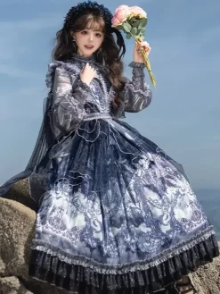 Halloween Robes de soirée gothiques Lolita à volants perles imprimé animal imprimé floral