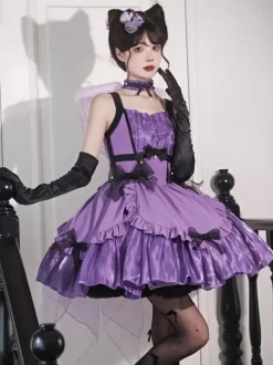 Halloween Robes gothiques Lolita avec n艙uds et volants violet