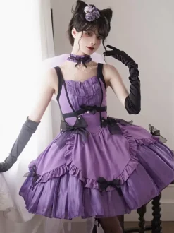 Halloween Robes gothiques Lolita avec n艙uds et volants violet