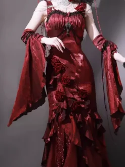Halloween Robes gothiques Lolita à n艙uds et volants rouges