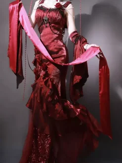 Halloween Robes gothiques Lolita à n艙uds et volants rouges