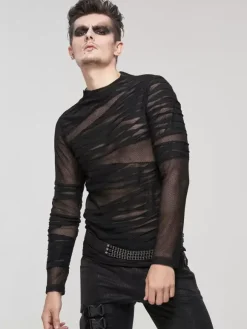 Halloween T-shirt tricoté style punk pull à manches longues chemises tendance transparentes