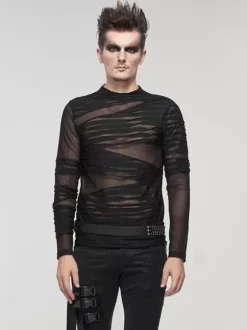 Halloween T-shirt tricoté style punk pull à manches longues chemises tendance transparentes