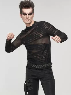 Halloween T-shirt tricoté style punk pull à manches longues chemises tendance transparentes