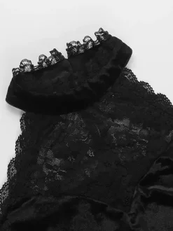 Halloween Vêtements gothiques pour femmes tunique gothique en polyester à volants en dentelle noire costumes rétro