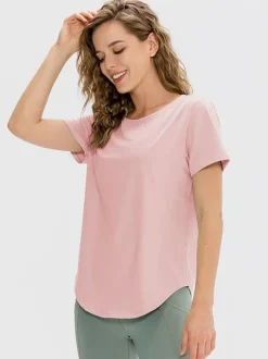 Haut De Tennis Pour Femme Col Rond Top Nylon Manches Courtes Vêtements De Sport