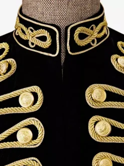Haut noir vintage rétro en polyester avec boutons et blocs de couleurs à manches longues costumes rétro pour homme