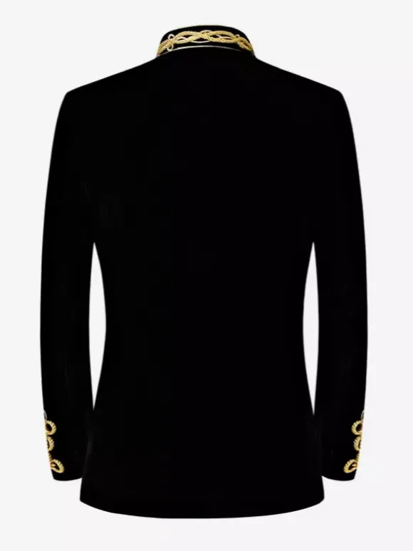 Haut noir vintage rétro en polyester avec boutons et blocs de couleurs à manches longues costumes rétro pour homme