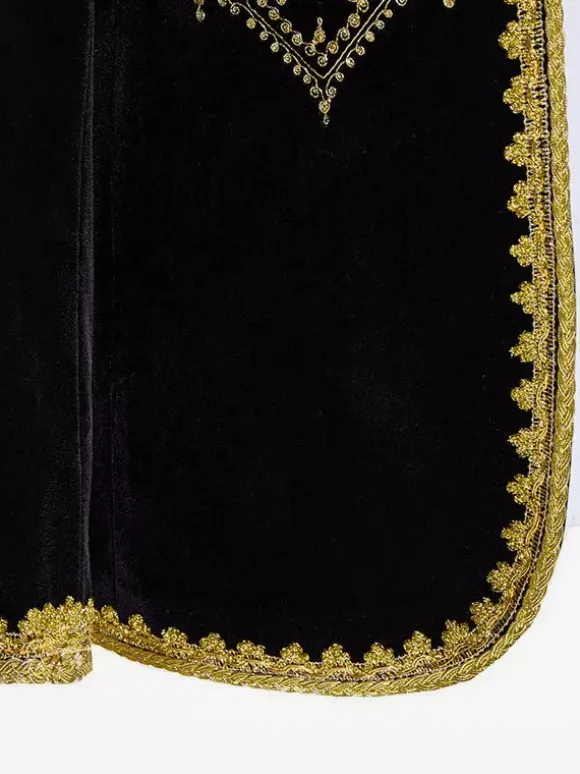 Haut noir vintage rétro en polyester brodé avec boutons et blocs de couleurs à manches longues costumes rétro pour homme