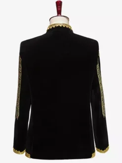 Haut noir vintage rétro en polyester brodé avec boutons et blocs de couleurs à manches longues costumes rétro pour homme
