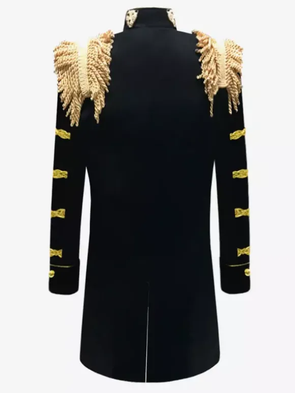 Haut noir vintage style européen à franges coupe slim manches longues costumes rétro