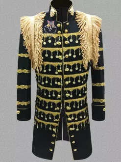 Haut noir vintage style européen à franges coupe slim manches longues costumes rétro