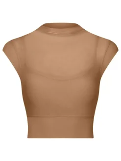 Haut sport femme top abricot Lycra manches courtes col haut vêtements de sport de Tennis