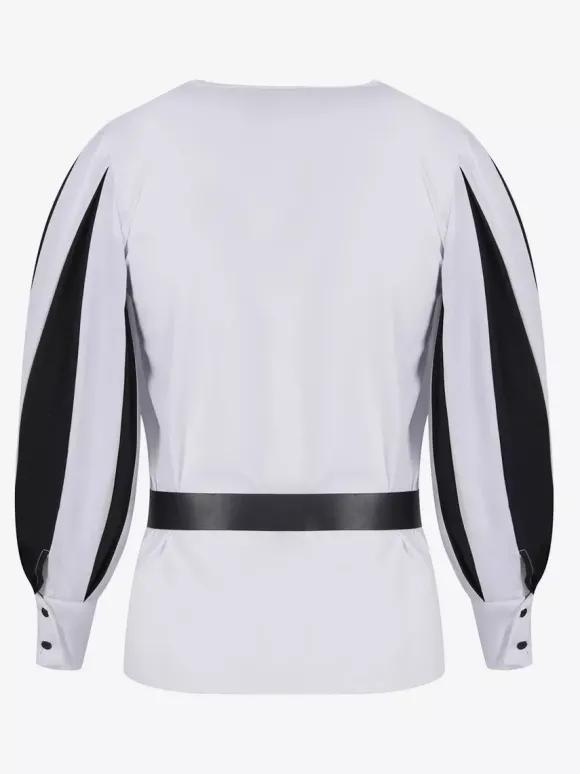 Haut Vintage blanc rétro à manches longues haut en Fiber de Polyester Costumes rétro pour hommes Bourgogne