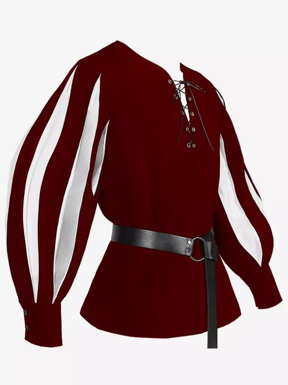 Haut Vintage blanc rétro à manches longues haut en Fiber de Polyester Costumes rétro pour hommes Bourgogne
