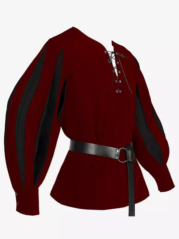 Haut Vintage blanc rétro à manches longues haut en Fiber de Polyester Costumes rétro pour hommes Bourgogne