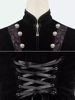 Haut Vintage noir Punk à manches longues vêtements en velours Costumes rétro pour hommes